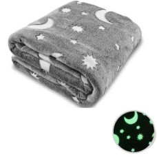 Дитячий світиться плед Magic Blanket Сірий 160х125 см, Плюш, місяць і зірки, покривало світиться День-Ніч, мікрофібра, флісовий