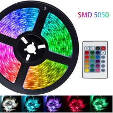 Комплект світлодіодним LED стрічки 5050 RGB всі кольори 12V кольорова 5м пульт блок, різнобарвна в силіконі SMD5050 багатобарвна