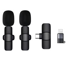 Микрофоны петличные беспроводные комплект с адаптерами Lightning Type-C K9+ Wireless Lavalier черный