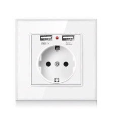 Розетка настенная с заземлением и двумя USB портами белая SIXWGH WH034W
