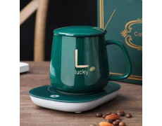 Чашка на USB-підставці з підігрівом Lucky 400 мл, керамічний кухоль із ложкою, підтримання напою гарячим