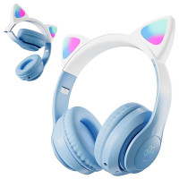Детские беспроводные наушники STN-28 PRO с кошачьими ушками и LED-подсветкой, Bluetooth 5.3, складные