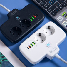 Мережевий фільтр LDNIO SE2435 з двома EU-розетками, чотирма USB-портами з QC3.0 і PD 20 Вт, захист від перегрівання