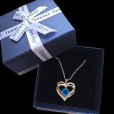 Жіноче намисто Heart Love з блакитним каменем, кулон серце, цирконій, золотий, 45 см