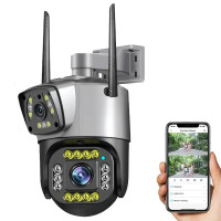 Уличная поворотная IP-камера видеонаблюдения 2в1 V380, 4G/LAN, 8MP, двойной объектив, ночное видение до 50м