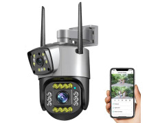Вулична поворотна IP-камера відеоспостереження 2в1 V380, 4G/LAN, 8MP, подвійний об'єктив, нічне бачення до 50 м