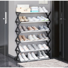 Полка для обуви складная Shoe Rack на 6 ярусов Черная алюминиевые трубы Разборная обувница