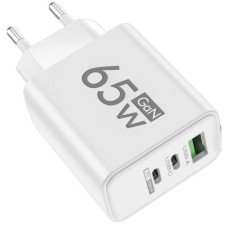 Зарядное устройство для телефона 65W GaN TRG-185, USB Type-C и A, быстрая зарядка Белая