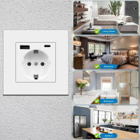 Розетка Folem RZ1 с USB и Type-C, быстрая зарядка QC3.0, 220V, настенная, белая