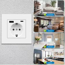 Розетка Folem RZ1 с USB и Type-C, быстрая зарядка QC3.0, 220V, настенная, белая