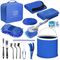 Комплект для мытья и уборки автомобиля CS-003, 14 предметов в сумке, голубой