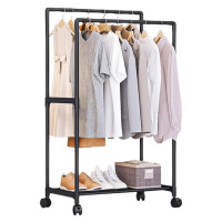 Вешалка для одежды двойная на колесах Bodasan 9108, черная, напольная