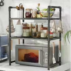 Полка-стеллаж для кухонной посуды с крючками, органайзер для микроволновой печи 48х26х71 см