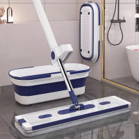 Швабра с отжимом и складным ведром для уборки полов домашняя