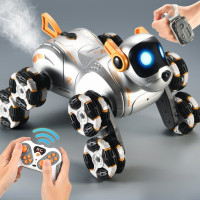 Радиоуправляемый робот-собака Eight Wheeled ROBOT DOG с паром, светом и двойным управлением пультом и браслетом