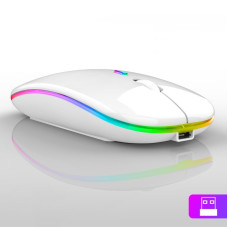 Беспроводная мышь Bluetooth + USB адаптер 2.4Ghz с RGB подсветкой, оптическая, аккумуляторная, белая