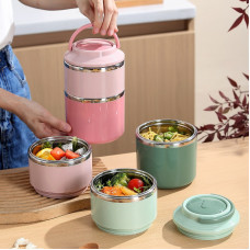 Ланч-бокс LY-1032 2-ярусный пищевой контейнер 1060 мл из нержавеющей стали 304 с изоляцией и ручкой