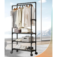 Двойная напольная стойка для одежды с полкой для обуви и телескопическим регулированием высоты AND XL-1484