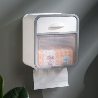 Настенный водонепроницаемый держатель для туалетной бумаги AND-96-20-8PCS с полкой и ящиком, без сверления, белый