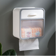 Настінний водонепроникний тримач для туалетного паперу AND-96-20-8PCS з полицею та ящиком, без свердління, білий