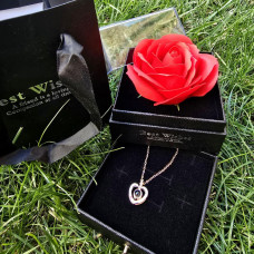 Подарунковий набір "I Love You" з вічною трояндою й кольє з підвіскою у формі серця в подарунковій коробці Рожевий