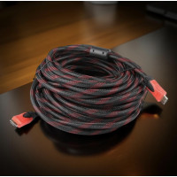 Кабель HDMI-HDMI 15 м с позолоченными контактами и усиленной оплеткой черный/красный