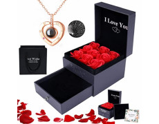 Набір мильних троянд Best Wishes 9 штук у чорній подарунковій коробці з кулоном