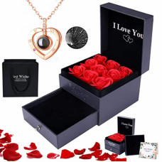 Подарочный набор роз из мыла Best Wishes 9 шт. в черной шкатулке с кулоном-цепочкой Сердце Heart Love