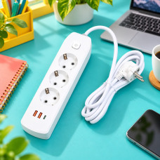 Мережевий фільтр AND-16-20 3 розетки 220 В 3 USB QC 3.0 та USB Type C PD із заземленням